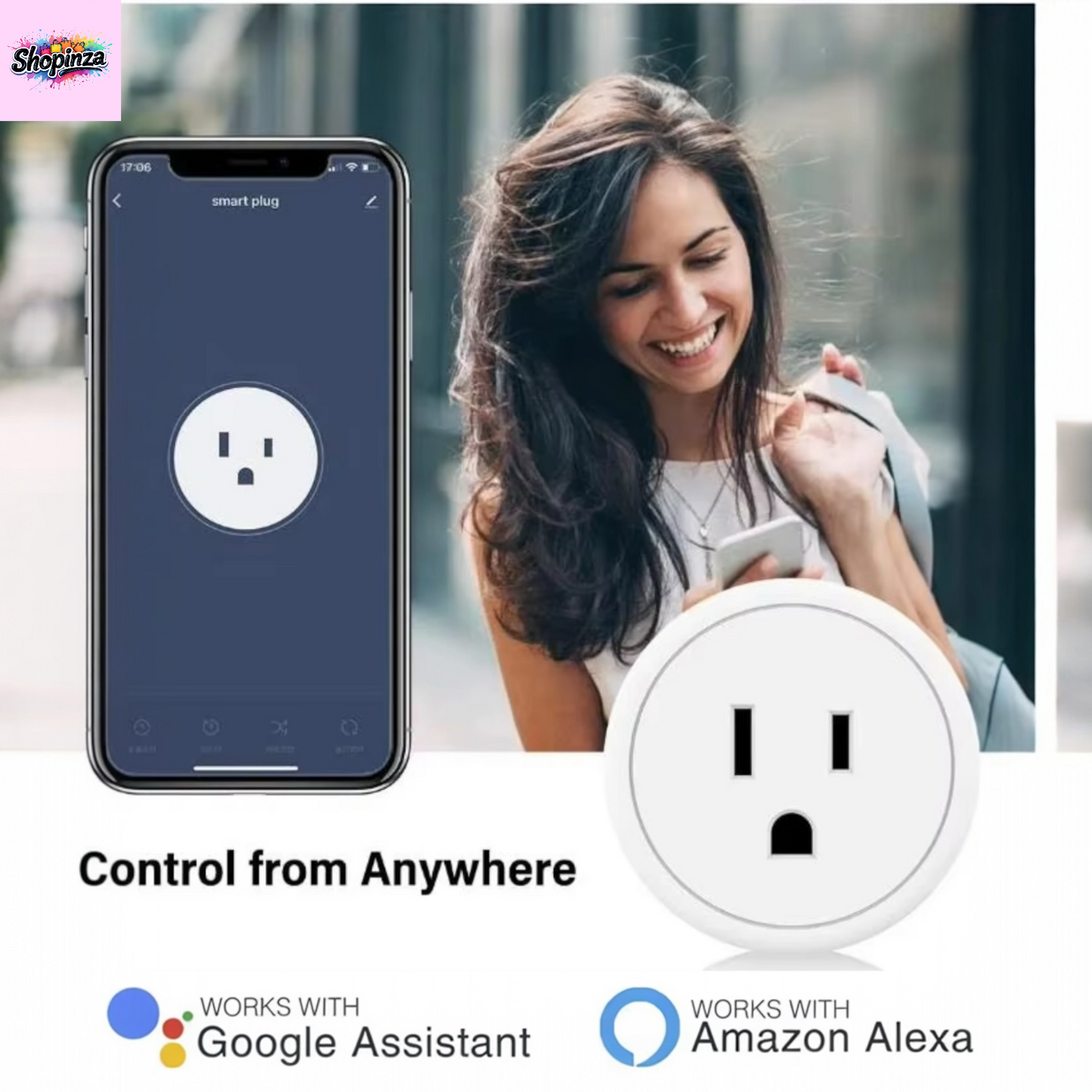 WiFi Smart Socket Plug – Alexa & Google Compatible, Voice Control, Timer, Family Sharing, App Control