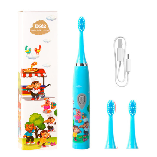 Rechargeable Sonic Kids Electric Toothbrush with 3 Dupont Heads, 5 Modes, USB Charging, IPX7 Waterproof
